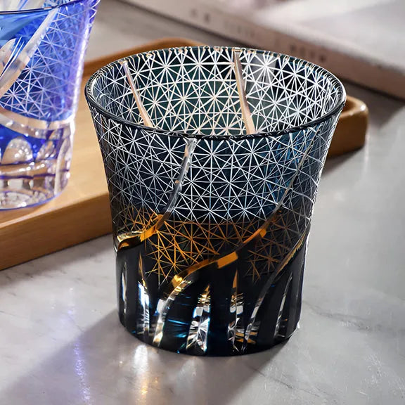 Edo Kiriko Ink & Flame Whisky Glass – Hand-Carved Premium Crystal Glass | Midnight Fire