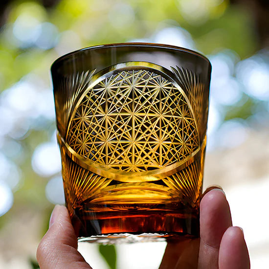 Edo Kiriko Hand-Carved Black Crane Feather Whiskey Glass – Wings of Grace, Cuts of Eternity