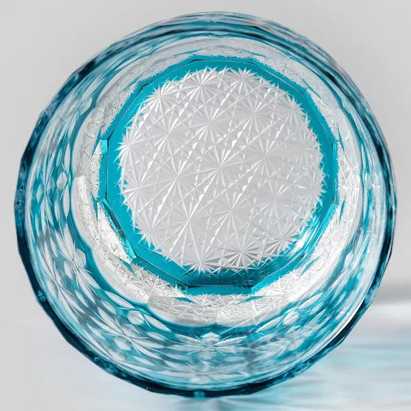 Edo Kiriko Sakura Snow Whisky Glass – Aqua – Hand-Carved Premium Crystal Glass | Spring Clarity