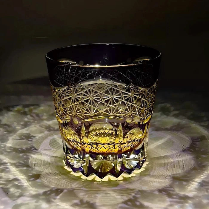 Edo Kiriko Amethyst Prism Whisky Glass – Hand-Carved Premium Crystal Glass | Regal Elegance