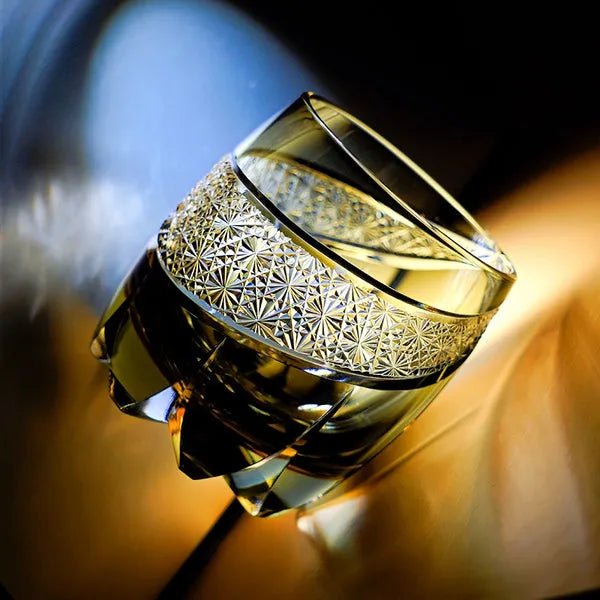 Edo Kiriko Obsidian Lightning Whisky Glass – Hand-Carved Premium Crystal Glass | Dark Majesty