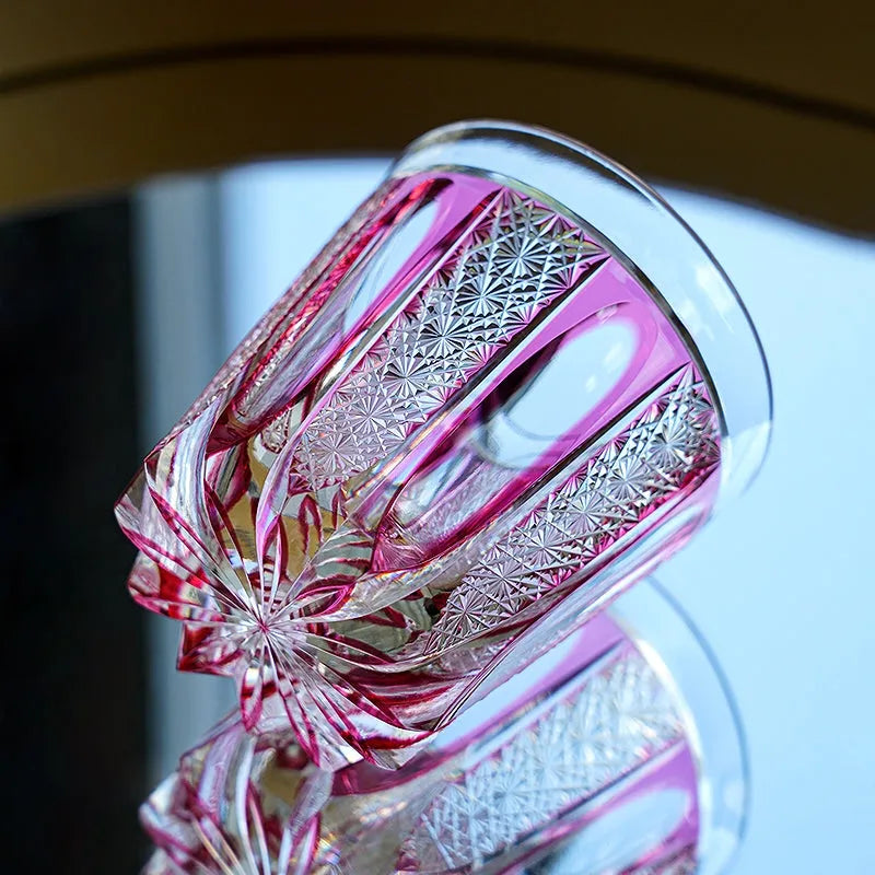 Edo Kiriko Ruby Agave Whisky Glass – Hand-Carved Premium Crystal Glass | Radiant Bloom