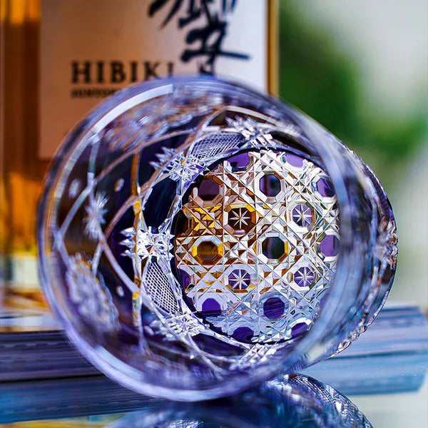 Edo Kiriko Violet Kohana Blossom Whisky Glass – Hand-Carved Premium Crystal Glass | Garden of Light