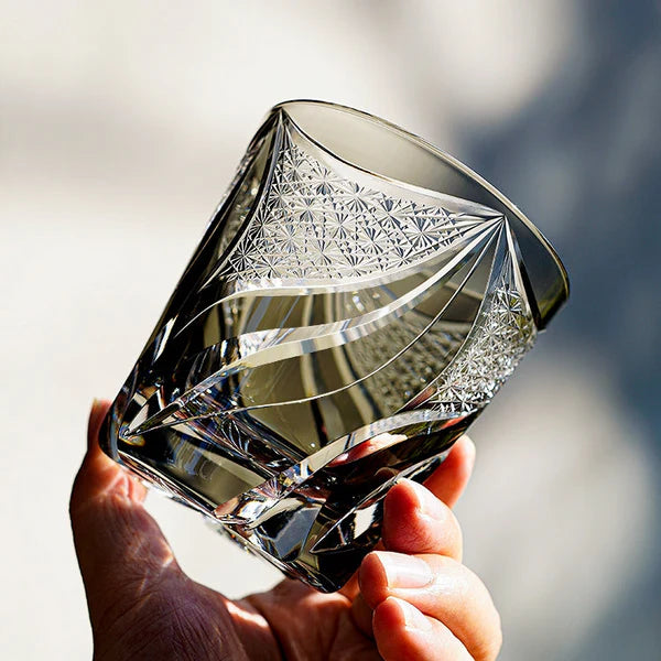 Edo Kiriko Hand-Carved Inkstone Flame Whiskey Glass – A Blaze of Artistry in Crystal