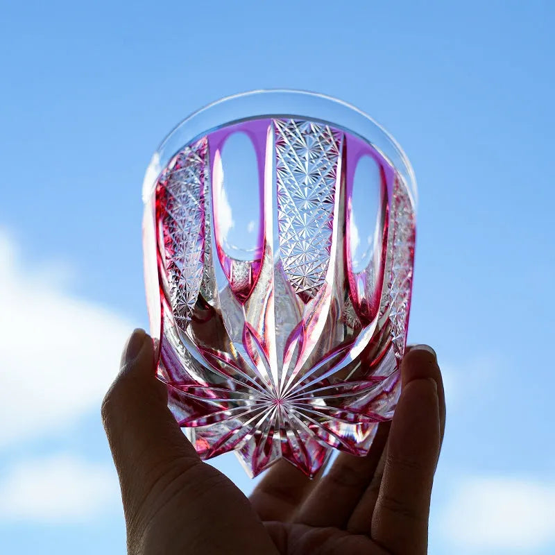 Edo Kiriko Ruby Agave Whisky Glass – Hand-Carved Premium Crystal Glass | Radiant Bloom