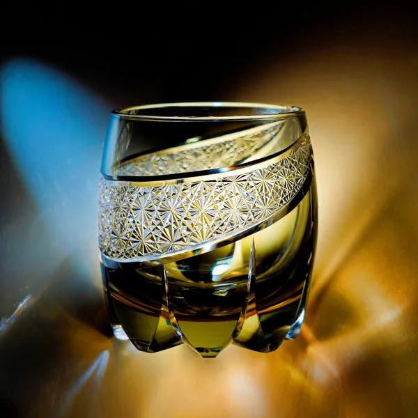 Edo Kiriko Obsidian Lightning Whisky Glass – Hand-Carved Premium Crystal Glass | Dark Majesty