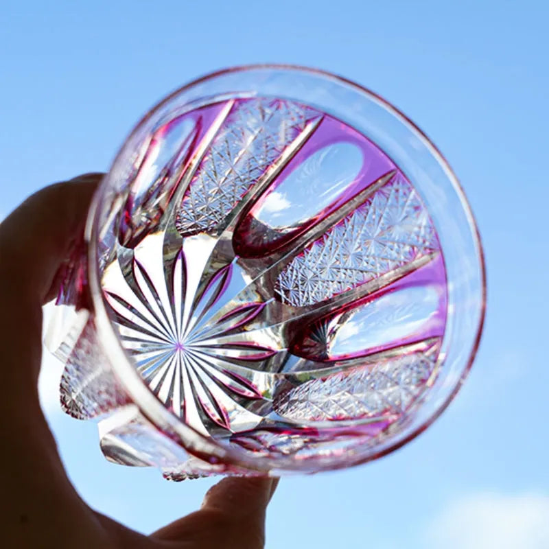 Edo Kiriko Ruby Agave Whisky Glass – Hand-Carved Premium Crystal Glass | Radiant Bloom