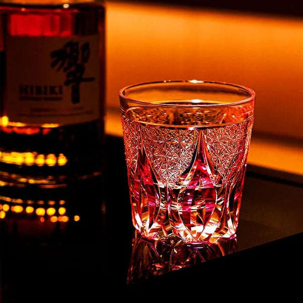 Edo Kiriko Crimson Flame Whisky Glass – Hand-Carved Premium Crystal Glass | Fire Frozen in Time