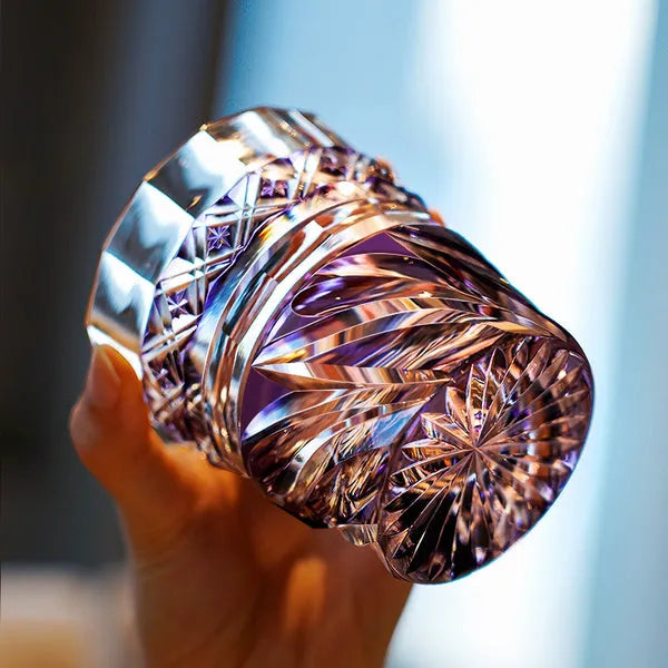 Edo Kiriko Violet Kaze Whisky Glass – Hand-Carved Premium Crystal Glass | Twilight Breeze