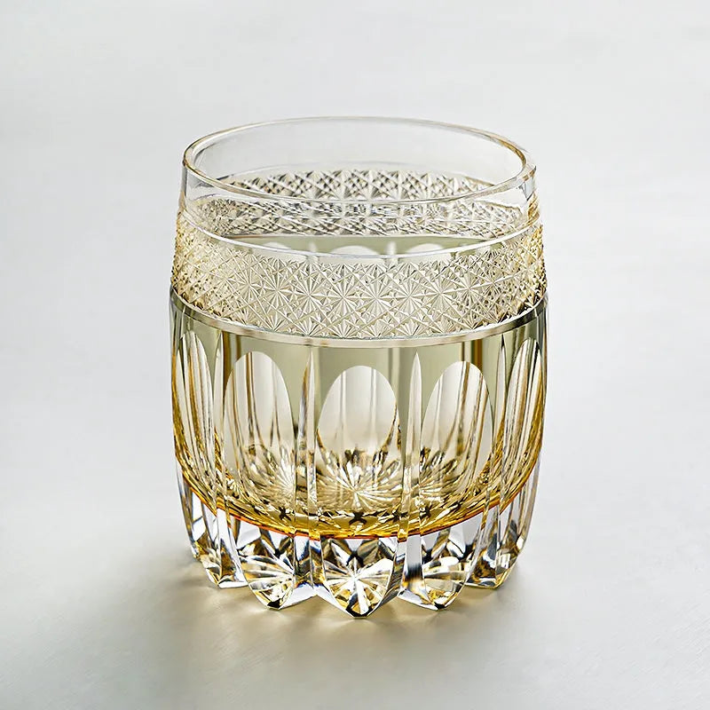 Edo Kiriko Amber Celestial Whisky Glass – Hand-Carved Premium Crystal Glass | Starlit Amber