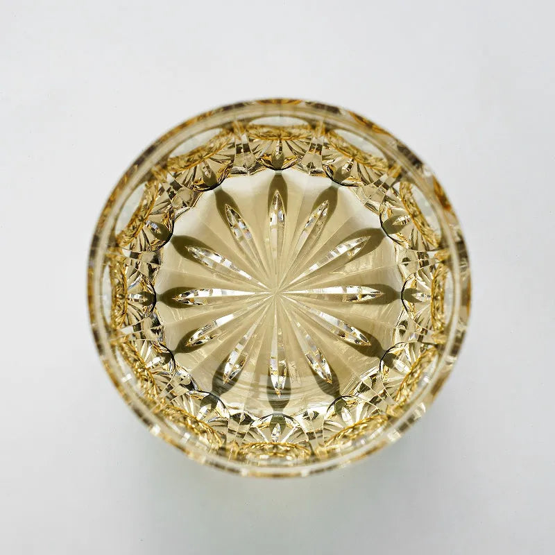 Edo Kiriko Amber Celestial Whisky Glass – Hand-Carved Premium Crystal Glass | Starlit Amber