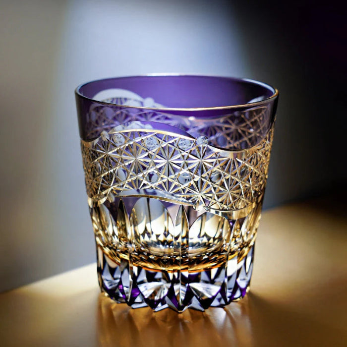 Edo Kiriko Amethyst Prism Whisky Glass – Hand-Carved Premium Crystal Glass | Regal Elegance