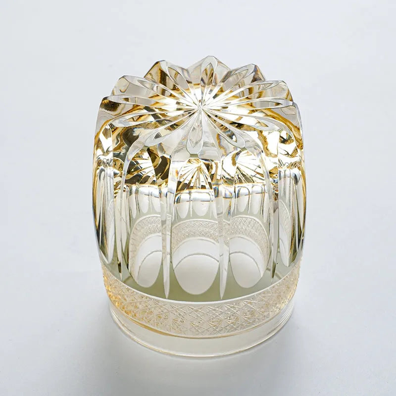 Edo Kiriko Amber Celestial Whisky Glass – Hand-Carved Premium Crystal Glass | Starlit Amber