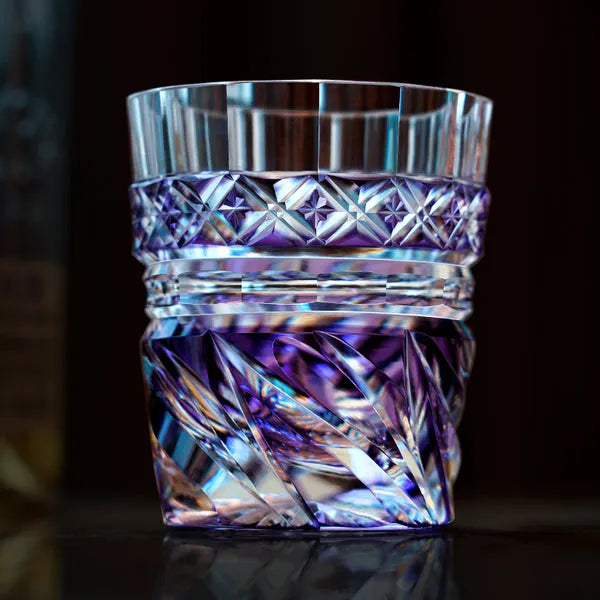 Edo Kiriko Violet Kaze Whisky Glass – Hand-Carved Premium Crystal Glass | Twilight Breeze