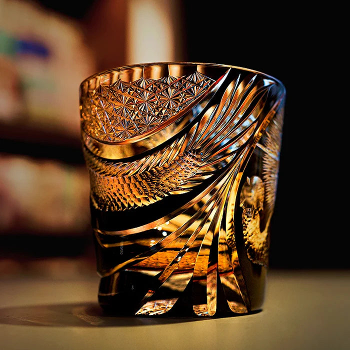 Edo Kiriko Hand-Carved Soaring Dragon Whiskey Glass – An Ascendant Myth in Crystal