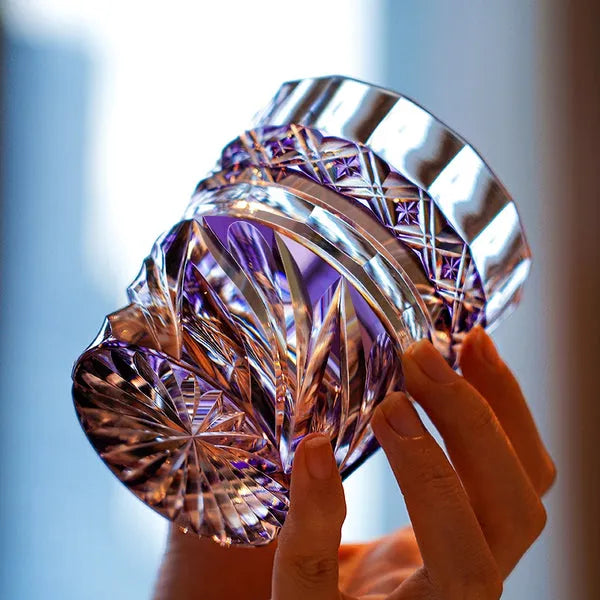 Edo Kiriko Violet Kaze Whisky Glass – Hand-Carved Premium Crystal Glass | Twilight Breeze