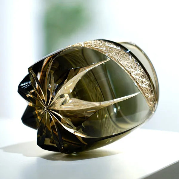 Edo Kiriko Obsidian Lightning Whisky Glass – Hand-Carved Premium Crystal Glass | Dark Majesty