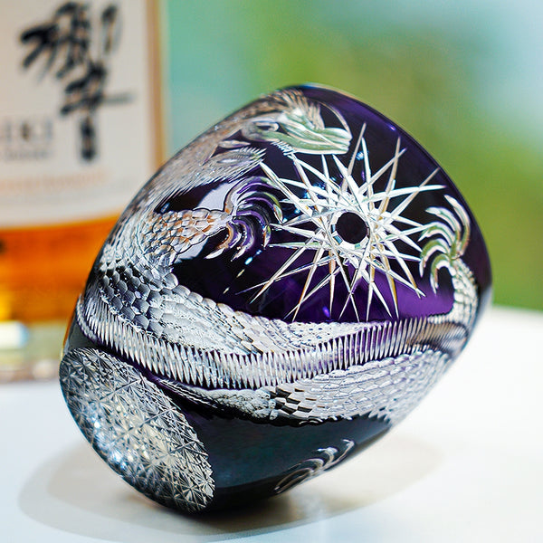 Edo Kiriko Majestic Dragon Whisky Glass – Hand-Carved Premium Crystal Glass | Mythical Power