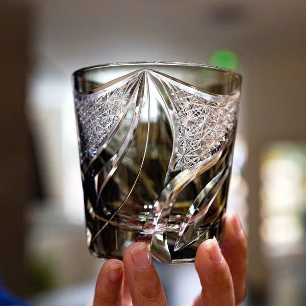 Edo Kiriko Hand-Carved Inkstone Flame Whiskey Glass – A Blaze of Artistry in Crystal