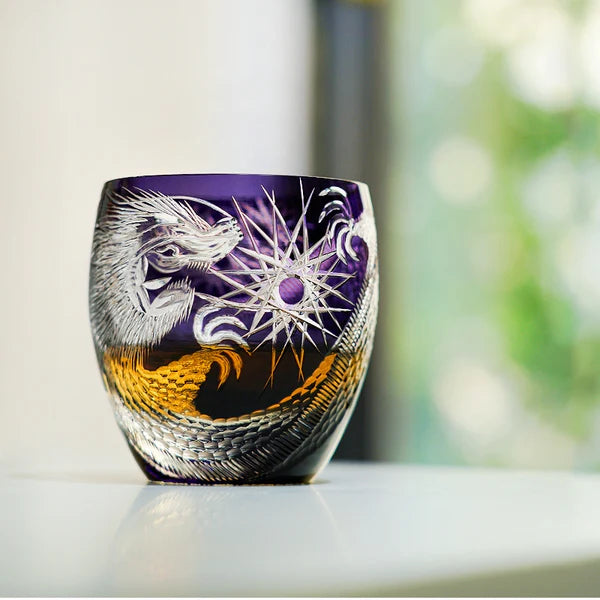 Edo Kiriko Majestic Dragon Whisky Glass – Hand-Carved Premium Crystal Glass | Mythical Power