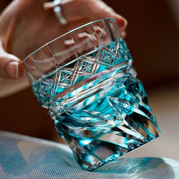 Edo Kiriko Aozora Kaze Whisky Glass – Hand-Carved Premium Crystal Glass | Azure Breeze