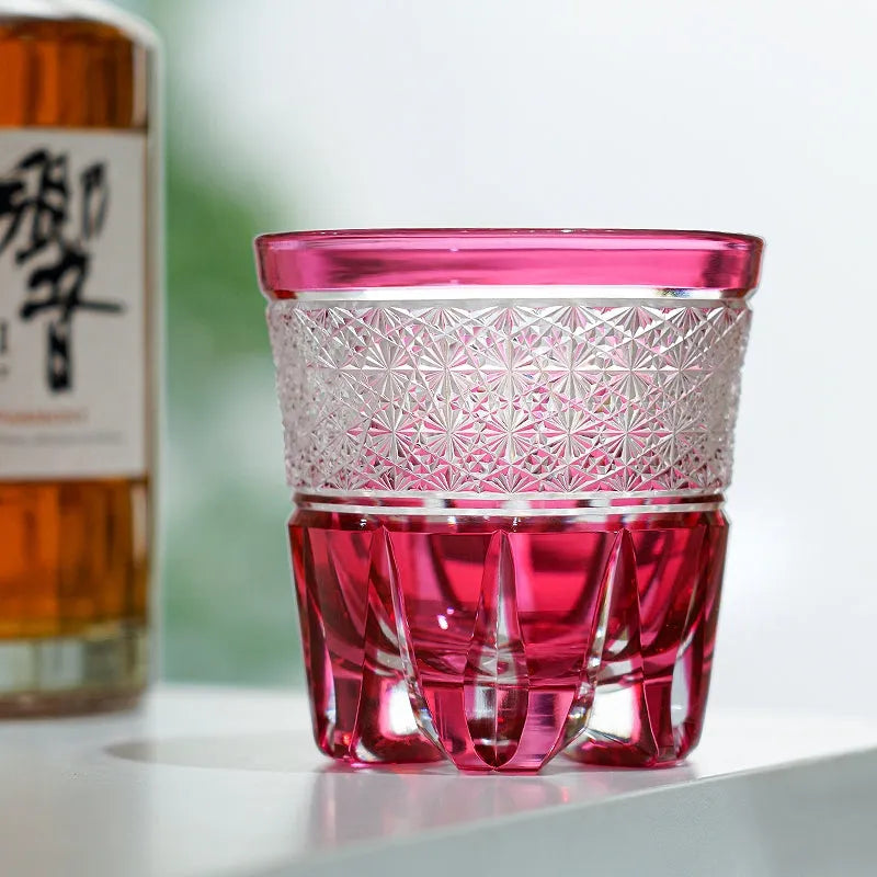 Edo Kiriko Sakura Radiance Whisky Glass – Hand-Carved Premium Crystal Glass | Cherry Blossom Brilliance