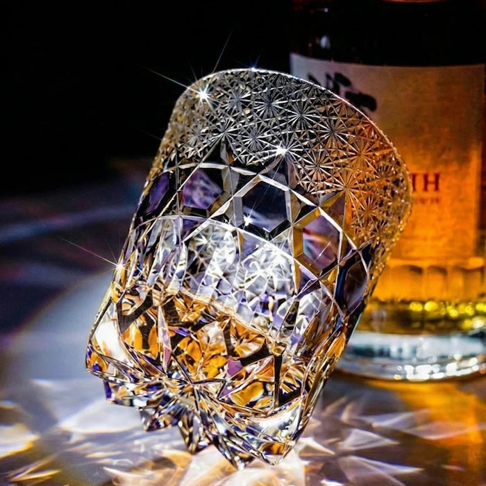 Edo Kiriko Amethyst Fluorite Whisky Glass – Hand-Carved Premium Crystal Glass | Radiant Brilliance