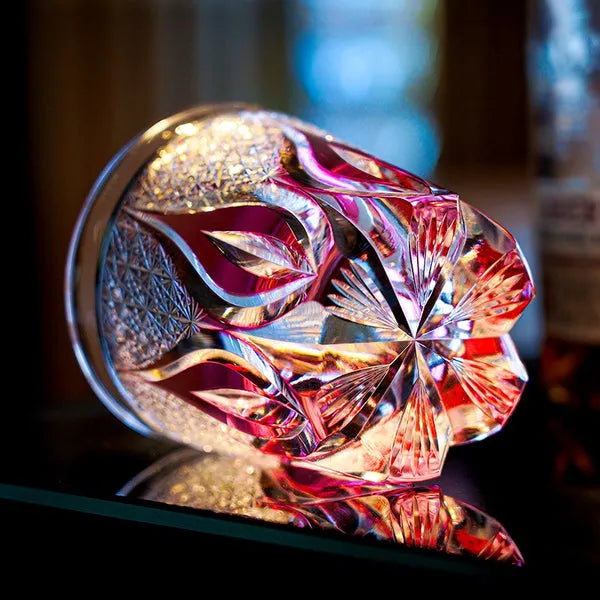Edo Kiriko Crimson Flame Whisky Glass – Hand-Carved Premium Crystal Glass | Fire Frozen in Time