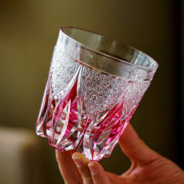 Edo Kiriko Crimson Flame Whisky Glass – Hand-Carved Premium Crystal Glass | Fire Frozen in Time