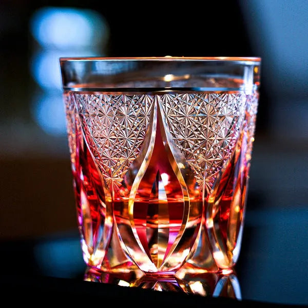 Edo Kiriko Crimson Flame Whisky Glass – Hand-Carved Premium Crystal Glass | Fire Frozen in Time