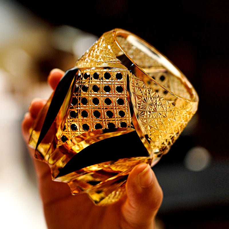 Edo Kiriko Hand-Carved Imperial Dark Knight Whisky Glass – A Crown of Timeless Majesty