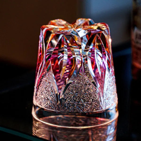 Edo Kiriko Crimson Flame Whisky Glass – Hand-Carved Premium Crystal Glass | Fire Frozen in Time