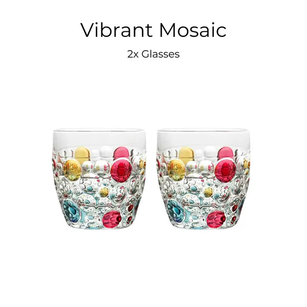 Bohemia Lisboa Vibrant Mosaic Whisky Glass – Hand-Cut Czech Crystal | Colorful Accents