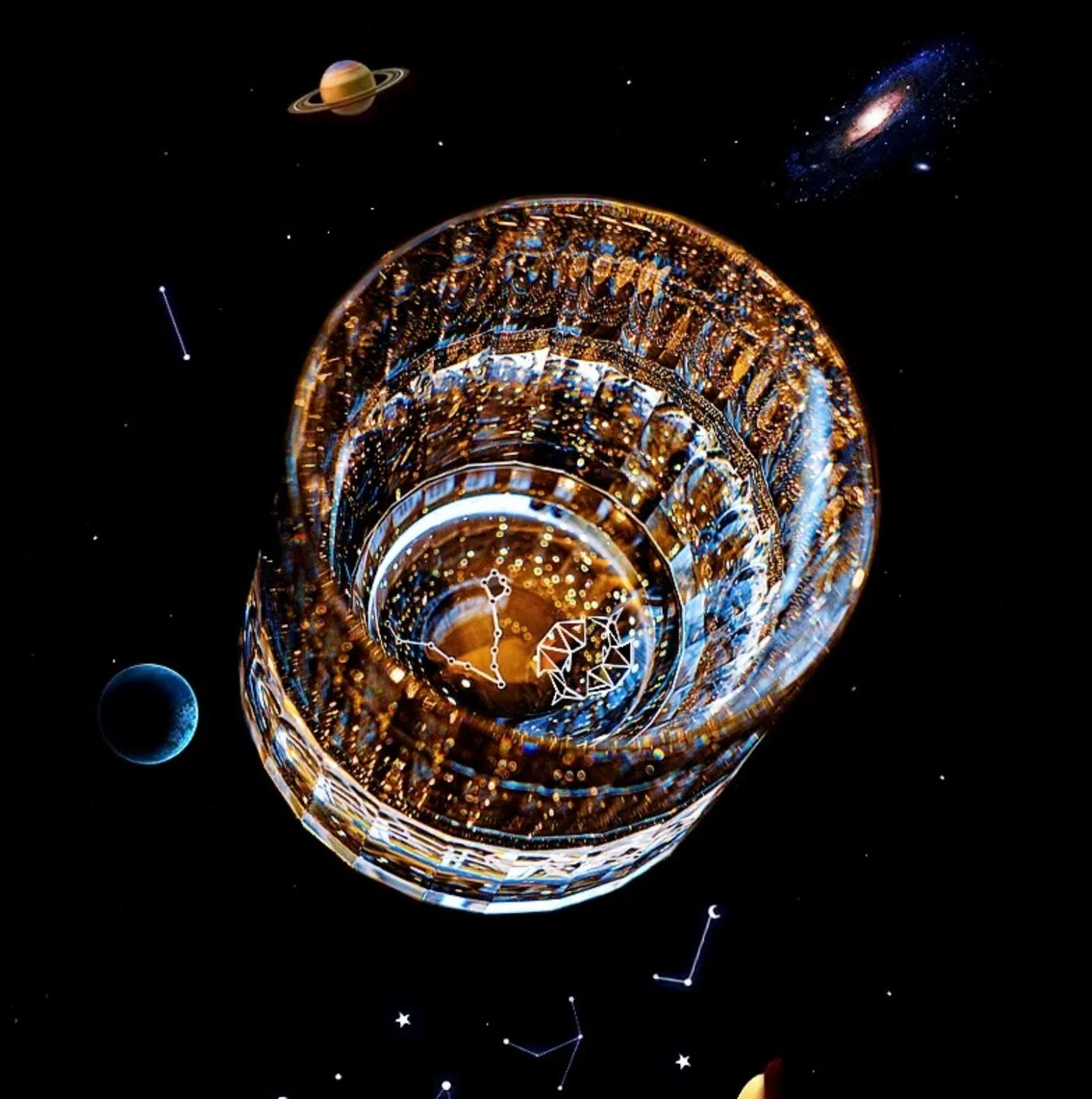 Edo Kiriko Hand-Carved "12 Constellations" Lead-Free Premium Crystal Whiskey Glass – A Celestial Birthday Gift