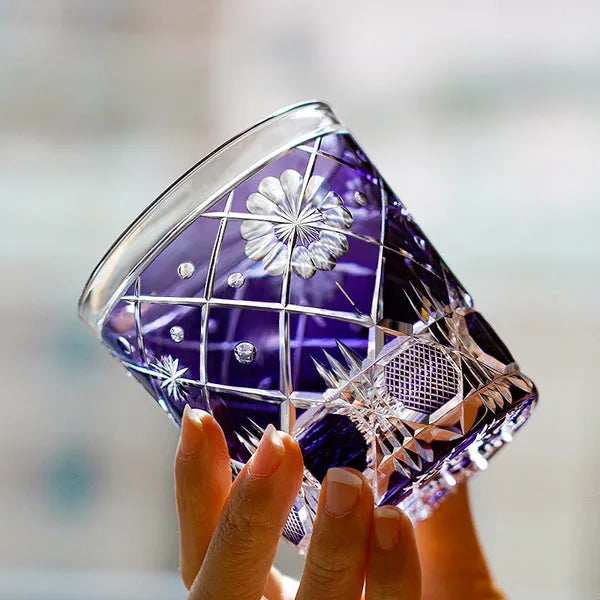 Edo Kiriko Violet Kohana Blossom Whisky Glass – Hand-Carved Premium Crystal Glass | Garden of Light