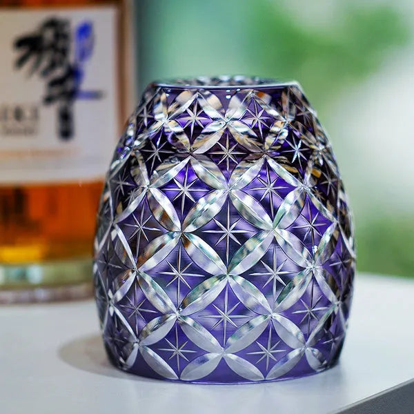 Edo Kiriko Violet Shippo Whisky Glass – Hand-Carved Premium Crystal Glass | Eternal Harmony