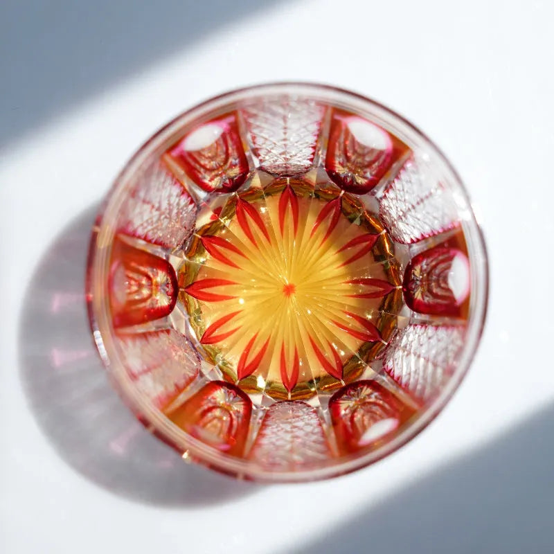 Edo Kiriko Ruby Agave Whisky Glass – Hand-Carved Premium Crystal Glass | Radiant Bloom