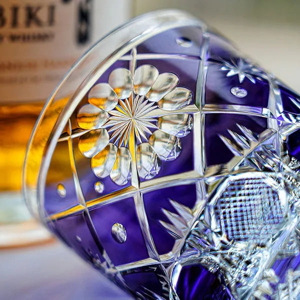 Edo Kiriko Violet Kohana Blossom Whisky Glass – Hand-Carved Premium Crystal Glass | Garden of Light