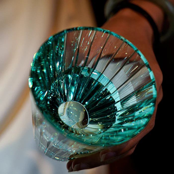 Edo Kiriko Hand-Carved Emerald Starlit Guqin Lead-Free Premium Crystal Whiskey Glass – A Symphony of Light and Heritage