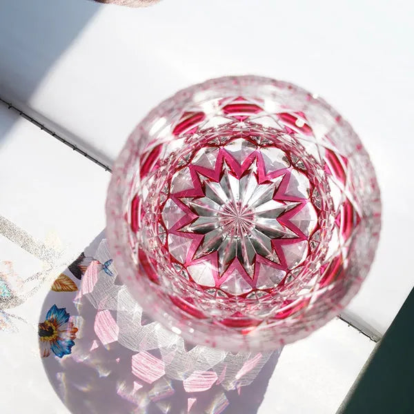 Edo Kiriko Rose Fluorite Whisky Glass – Hand-Carved Premium Crystal Glass | Radiant Romance