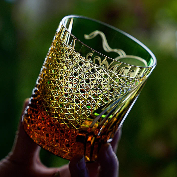 Edo Kiriko Hand-Carved Fujin Whisky Glass – A Dance of Divine Wind