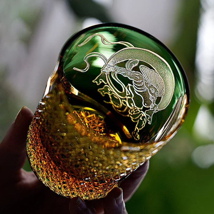 Edo Kiriko Hand-Carved Fujin Whisky Glass – A Dance of Divine Wind