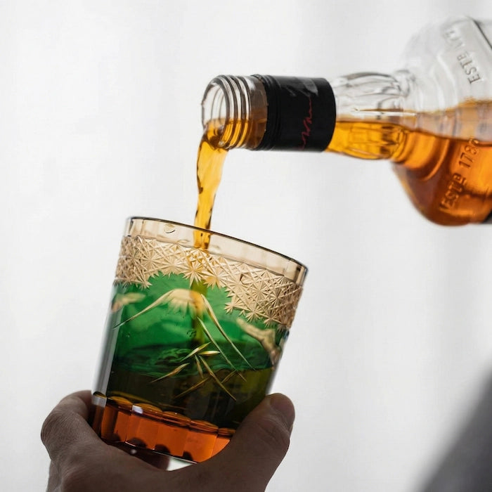 Edo Kiriko Emerald Mount Fuji Whisky Glass – Hand-Carved Premium Crystal Glass | Mountain's Majesty