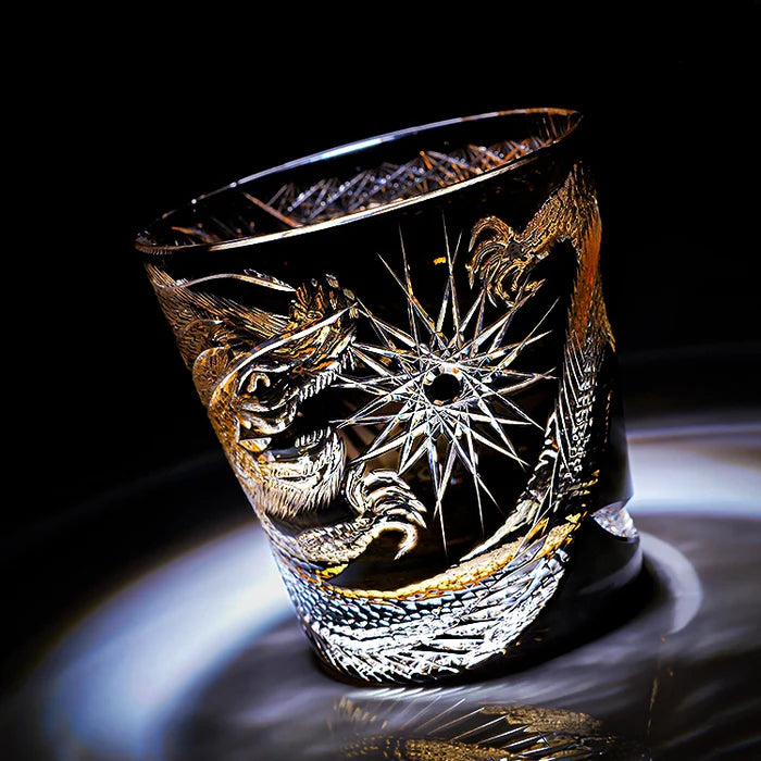 Edo Kiriko Hand-Carved Soaring Dragon Whiskey Glass – An Ascendant Myth in Crystal