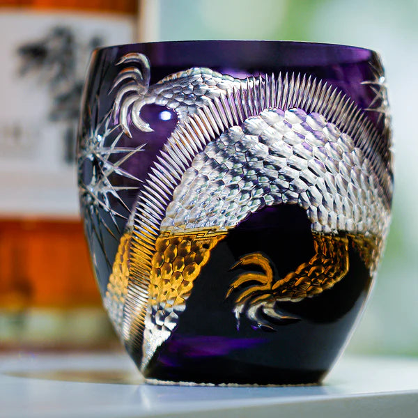 Edo Kiriko Majestic Dragon Whisky Glass – Hand-Carved Premium Crystal Glass | Mythical Power