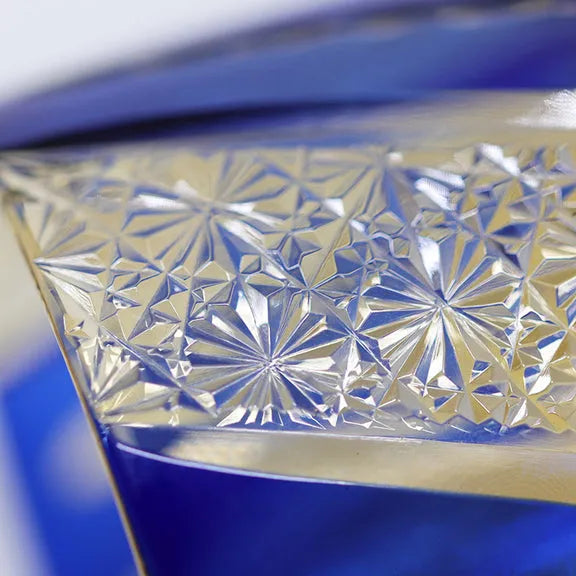 Edo Kiriko Amber & Sapphire Chrysanthemum Whisky Glass – Hand-Carved Premium Crystal Glass | Floating Elegance