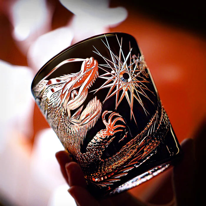 Edo Kiriko Hand-Carved Soaring Dragon Whiskey Glass – An Ascendant Myth in Crystal