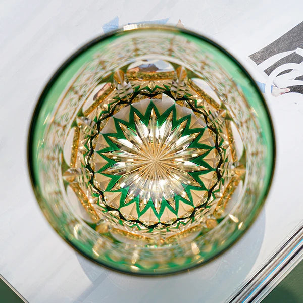 Edo Kiriko Emerald Prism Whisky Glass – Hand-Carved Premium Crystal Glass | Vitality & Grace