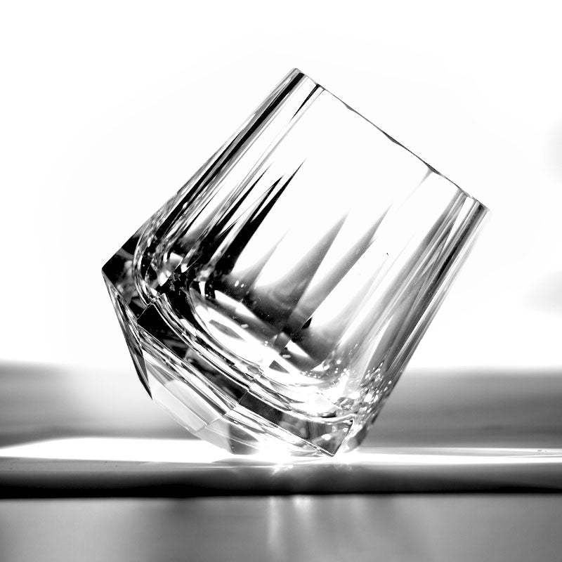 Edo Kiriko Hand-Carved Tilted Lead-Free Premium Crystal Whiskey Glass — A Fusion of Tradition and Design