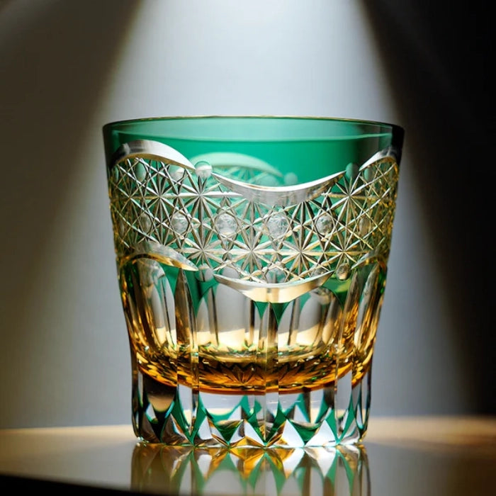 Edo Kiriko Hand-Carved Emerald Prism Whisky Glass – A Prism of Vitality and Timeless Grace